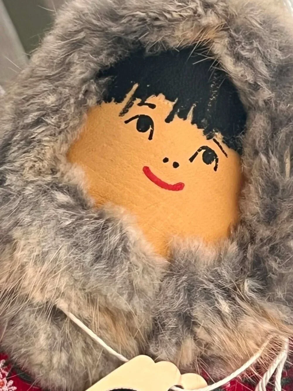Authentic Native Handicraft From Alaska Inuit Doll Handpainted Fur-trimmed Parka
